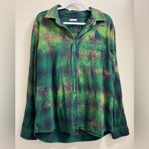 Untucked Plaid Button Down Flannel Shirt Long Sleeve Pocket Colorful Mens Large